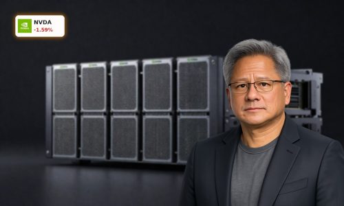 NVIDIA AI Strategy illustrated by high-end GPU data center hardware in a dark, cinematic setting