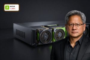NVIDIA AI Valuation focus with premium data center GPUs in a dark server rack