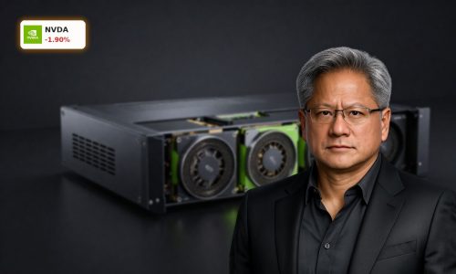 NVIDIA AI Valuation focus with premium data center GPUs in a dark server rack