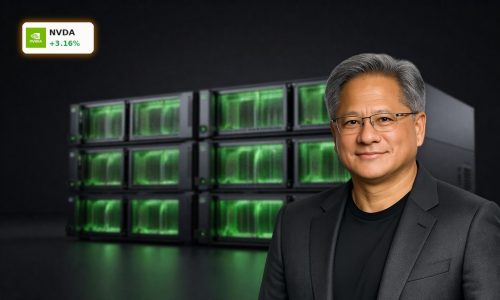 High-end data center rack with GPUs and optics symbolizing NVIDIA AI Infrastructure growth