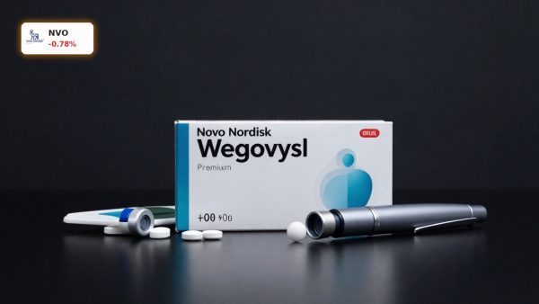 Novo Nordisk Wegovy oral tablet and injection pen in premium dark studio product shot