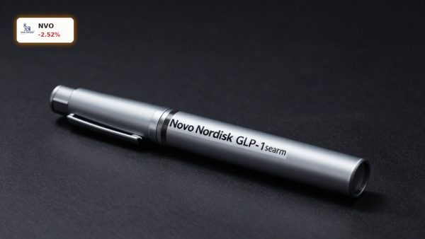 Novo Nordisk Share Repurchase focus with GLP-1 injection pen in premium dark product display