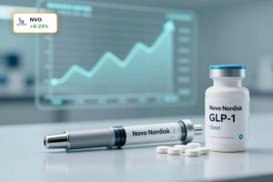 Novo Nordisk Wegovy Strategy illustrated with GLP-1 injection pen and obesity pill on clinical desk