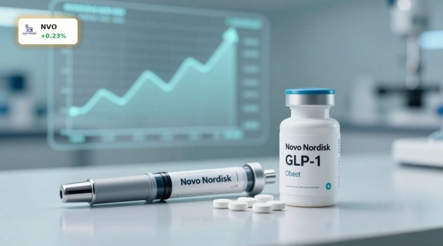 Novo Nordisk Wegovy Strategy illustrated with GLP-1 injection pen and obesity pill on clinical desk
