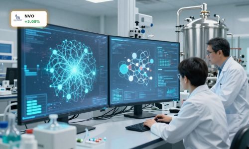 Novo Nordisk AI Partnership researchers using advanced lab and AI tools for drug discovery and GLP-1 supply planning.