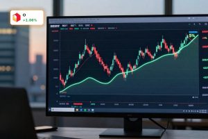 Realty Income Dividend Strategy visualized with a cautious stock chart and 5% yield focus on a trading screen.