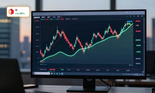 Realty Income Dividend Strategy visualized with a cautious stock chart and 5% yield focus on a trading screen.