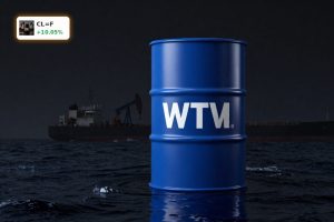 WTI Oil Iran Conflict concept with crude barrel and tankers in tense Middle East seascape