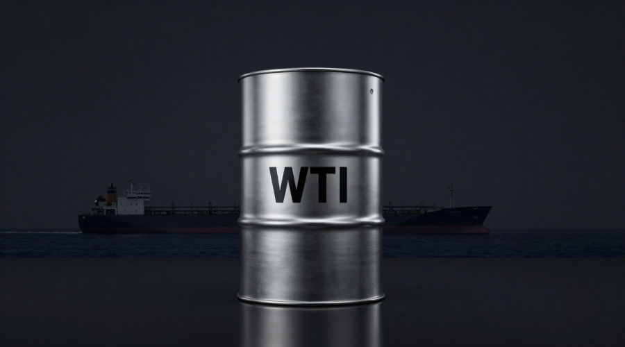 WTI Oelpreis surge symbolized by premium oil barrel and tanker near Strait of Hormuz