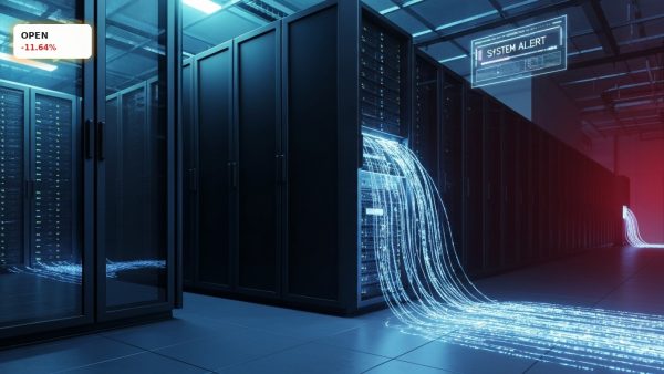 Server room under cyber attack representing the security breach during the OpenAI Incident.