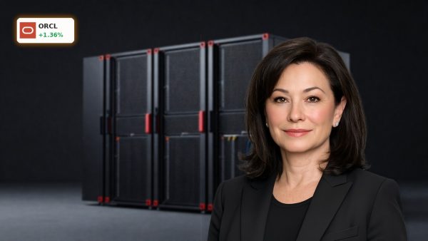 Oracle AI Financing concept with premium AI server hardware and enterprise data center equipment on dark background