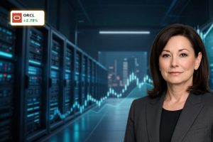 Oracle Forecast rally visualized with rising stock trend over AI data center backdrop