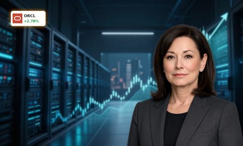 Oracle Forecast rally visualized with rising stock trend over AI data center backdrop