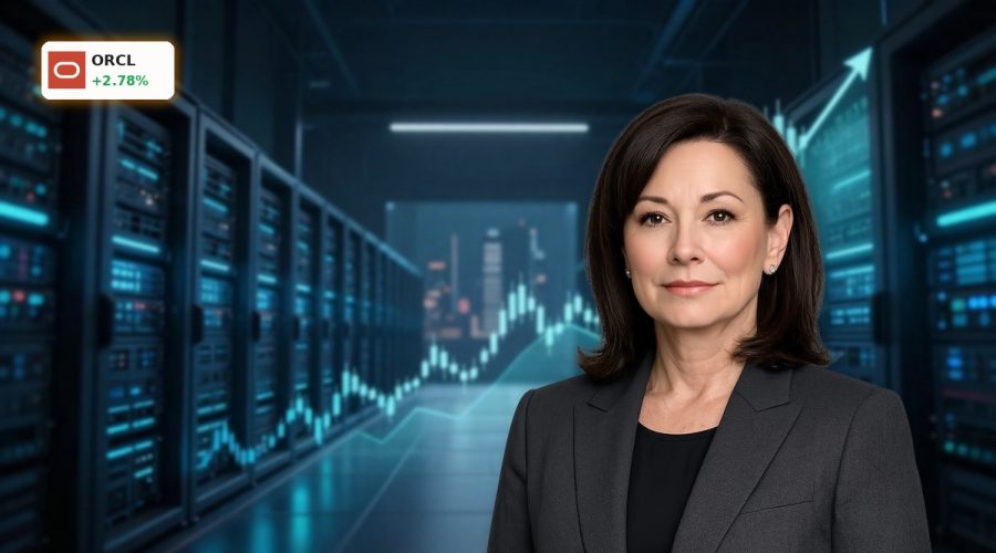 Oracle Forecast rally visualized with rising stock trend over AI data center backdrop