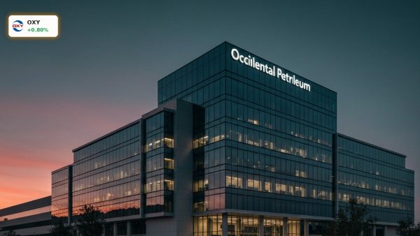 The illuminated headquarters of Occidental Petroleum, a key player for Occidental Petroleum Customers.