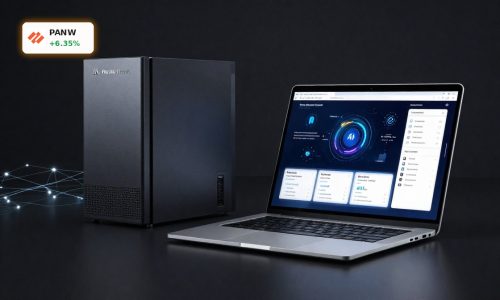 Palo Alto Networks AI Strategy highlighted by firewall hardware and AI security dashboard