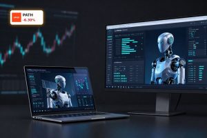 UiPath Earnings reaction visualized with AI automation dashboards and stock market screen