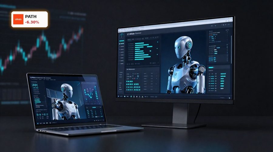 UiPath Earnings reaction visualized with AI automation dashboards and stock market screen