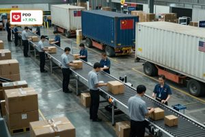 Global e-commerce logistics hub under customs checks reflecting PDD Earnings and Temu margin pressure