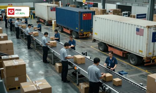 Global e-commerce logistics hub under customs checks reflecting PDD Earnings and Temu margin pressure