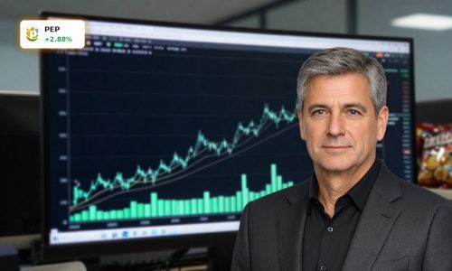 PepsiCo Earnings boost stock as a candlestick chart shows a post-report price surge and improving margins.