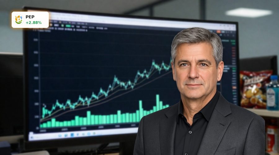 PepsiCo Earnings boost stock as a candlestick chart shows a post-report price surge and improving margins.