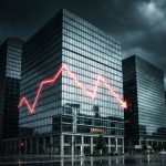 Storm clouds over a financial district representing Progressive Earnings anxiety.