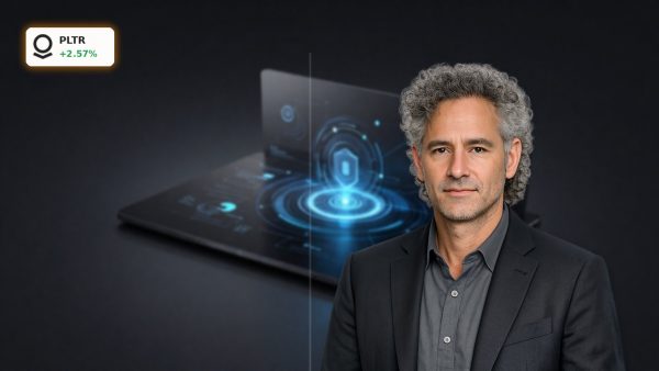 Palantir AI Strategy concept with AIP platform interface on dark premium device, highlighting enterprise AI software