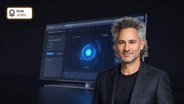 Palantir Upgrade theme with premium AI platform interface and dark cinematic enterprise technology setting