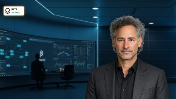 Palantir Opinion: High-tech enterprise control room displaying advanced AI software data analytics.
