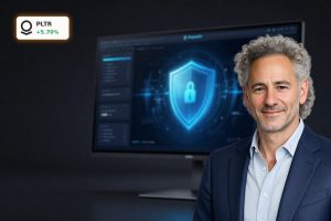 Palantir Valuation concept with premium AI data platform and defense-focused analytics on a dark screen