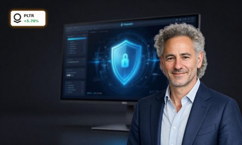 Palantir Valuation concept with premium AI data platform and defense-focused analytics on a dark screen