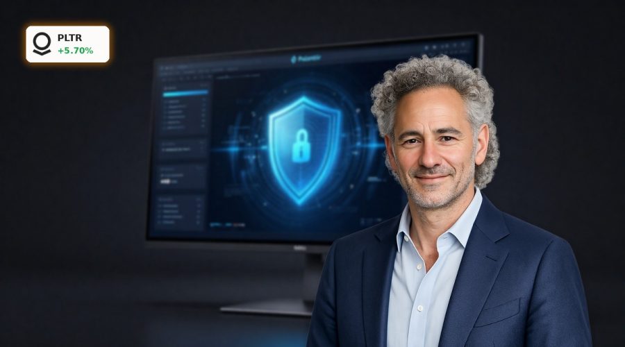 Palantir Valuation concept with premium AI data platform and defense-focused analytics on a dark screen