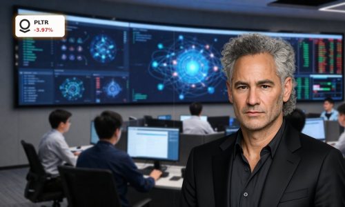 High-tech AI operations room with data dashboards reflecting volatile Palantir Earnings reaction