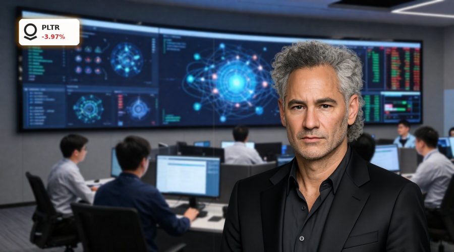 High-tech AI operations room with data dashboards reflecting volatile Palantir Earnings reaction