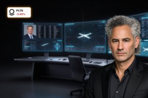 Advanced defense AI command console symbolizing Palantir Government Contracts and rising military software demand