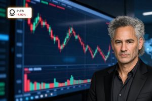 Volatile tech stock chart reflecting Palantir Forecast uncertainty amid AI and defense growth debate