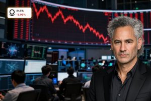 Palantir Anthropic rivalry reflected in tense tech trading floor during sharp PLTR stock selloff
