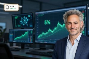 Palantir AI Valuation rally visualized by a dramatic tech stock surge on trading screens
