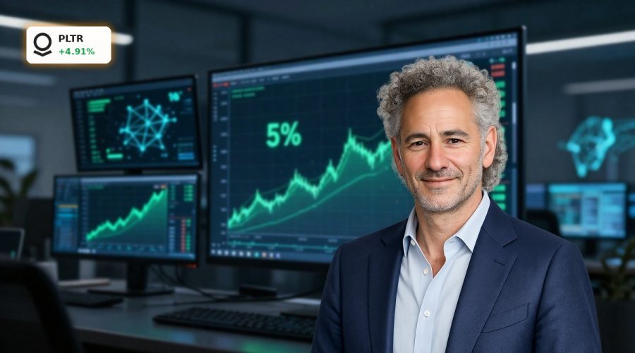 Palantir AI Valuation rally visualized by a dramatic tech stock surge on trading screens