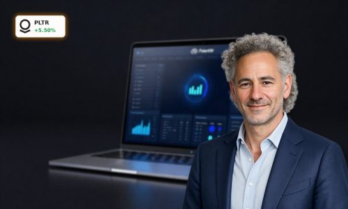 Palantir Forecast spotlight on enterprise AI platform device in a dark cinematic product scene