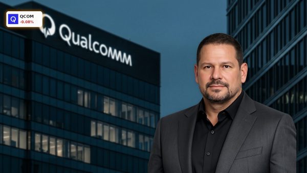 Qualcomm Price Target raised as modern corporate headquarters glows at dusk.