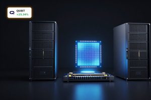 Quantum Computing Earnings optimism visualized with a premium photonic quantum chip and hardware