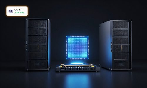 Quantum Computing Earnings optimism visualized with a premium photonic quantum chip and hardware