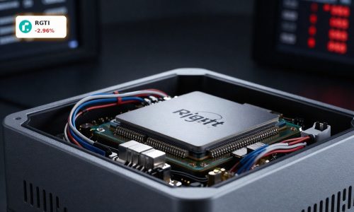 Rigetti Computing Earnings under pressure symbolized by quantum processor and red market glow