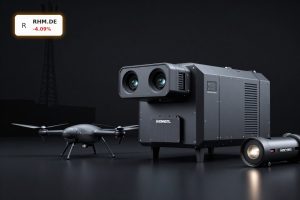 Rheinmetall Drone Shield anti-drone defense system with sensors and interceptor drone