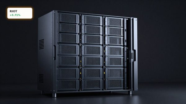 Riot Platforms Insider Trading theme with AI data center server hardware tied to RIOT's infrastructure pivot