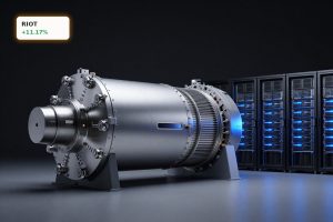 Advanced molten-salt reactor beside AI data center symbolizing Riot Platforms Nuclear Partnership