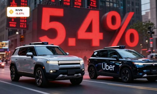 Rivian Robotaxi Deal with Uber contrasted against a -5.4% RIVN stock plunge on Wall Street