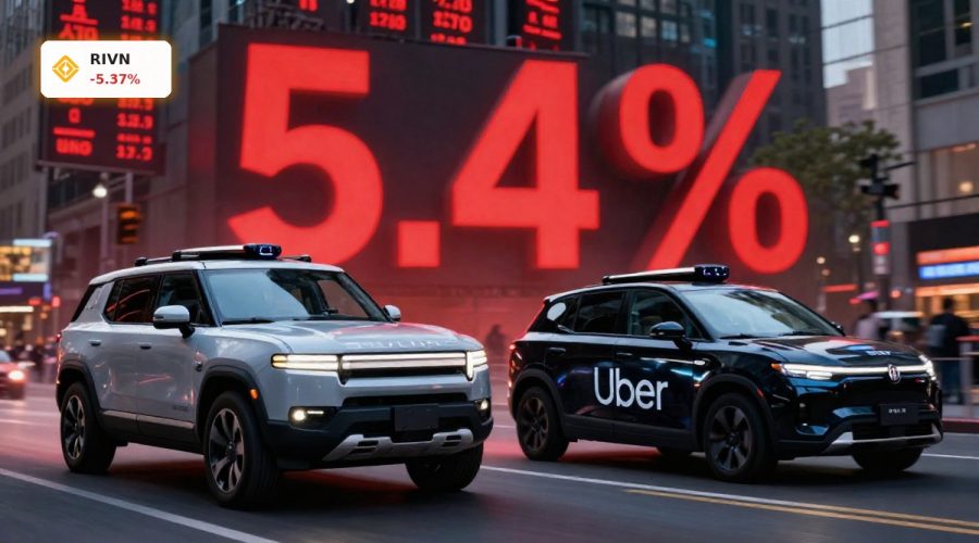Rivian Robotaxi Deal with Uber contrasted against a -5.4% RIVN stock plunge on Wall Street